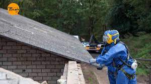 a man in a blue suit and helmet on a roof