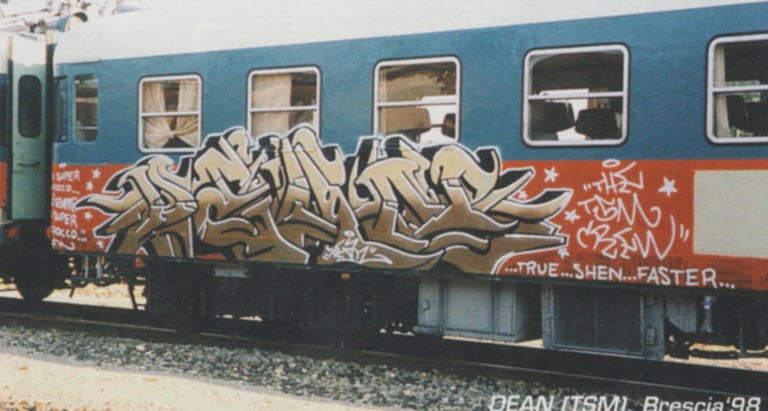 Graffiti on train wagon — European writing culture street art Kende urban background