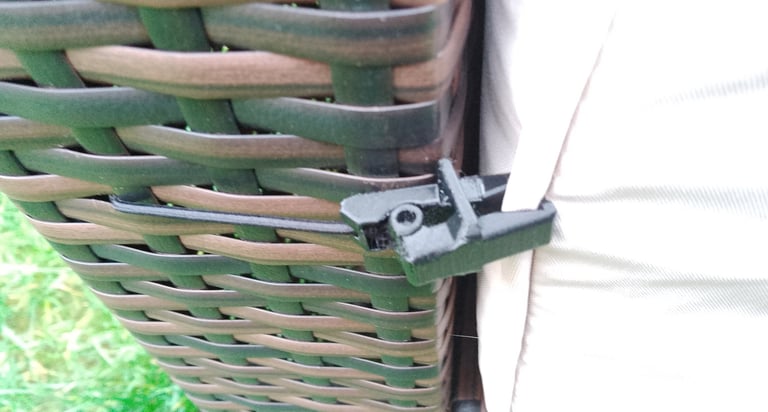 Close up of rattan cushion clip