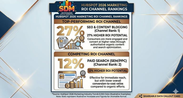 HubSpot 2026 marketing ROI data showing content and SEO outperforming paid search for service busine