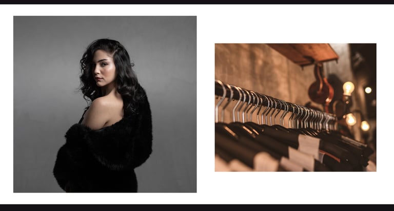 Fashion Model Wearing Fur Coat; Rack of Clothing