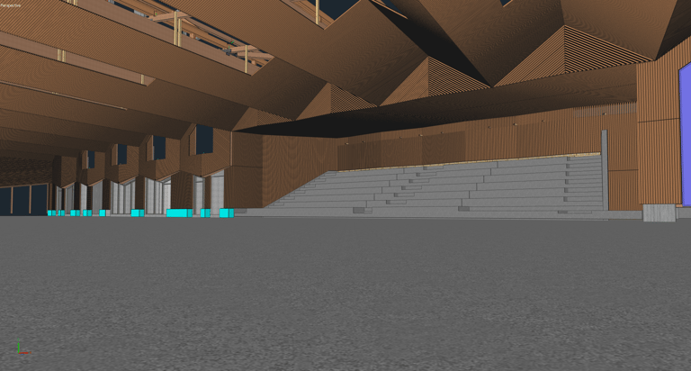 Vue 3D des gradins de la piscine