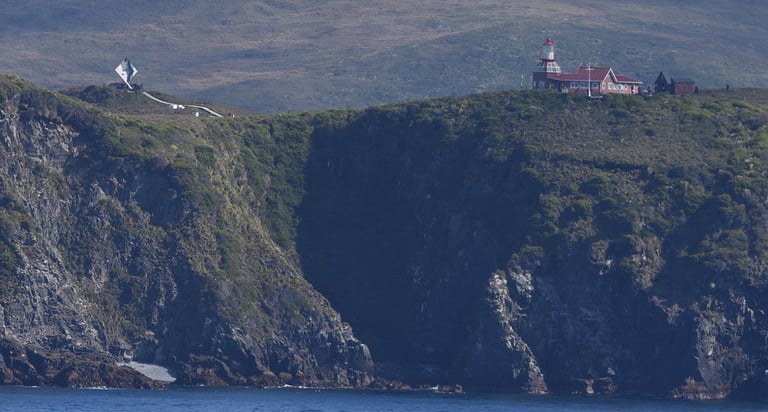 The lighthouse and Cape Horn Monument on Hornos Island in Chile