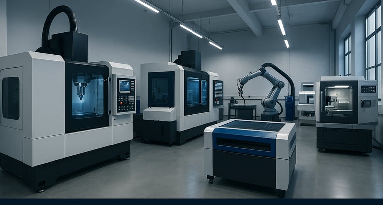 Multi-axis CNC milling machine fabricating industrial components