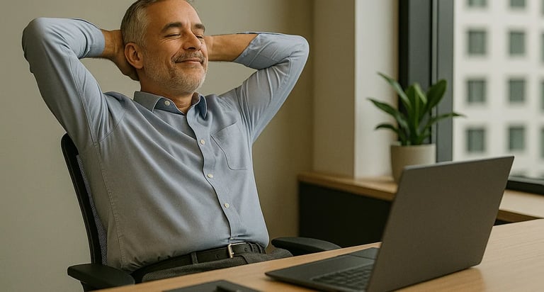 Relaxed IT Manager leaning back after completing supplier review