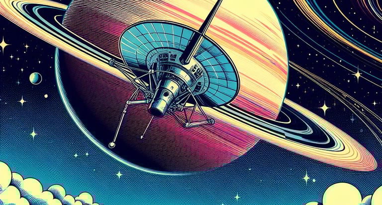 Pop art version of voyager one leaving the solar system