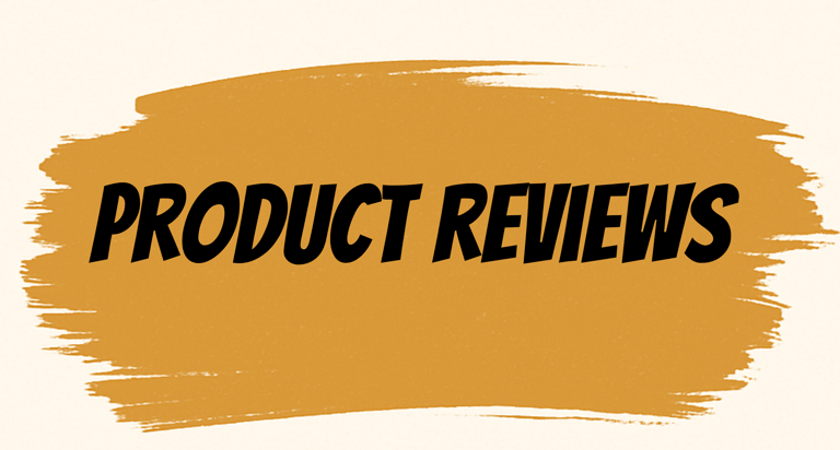 Product Reviews section header image with brushstroke design, highlighting survival gear reviews, tools, and outdoor equipmen