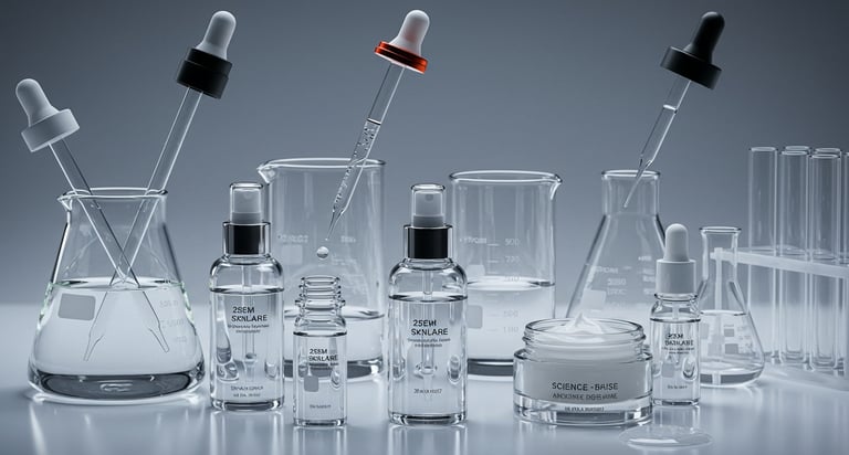 a group of laboratory glassware with a variety of different liquids