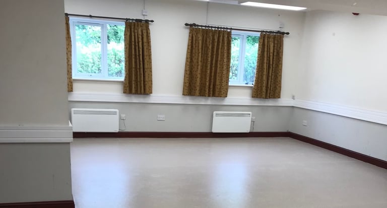 a room with a large window and a large window