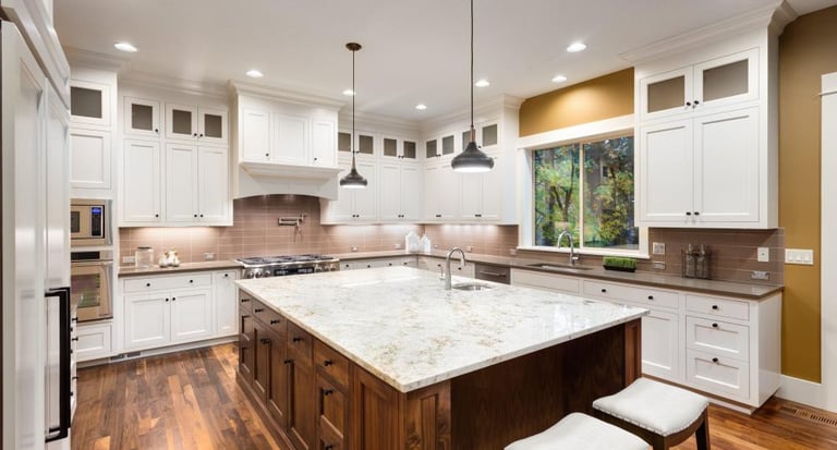 Natural hardwood flooring in a warm and inviting kitchen interior.