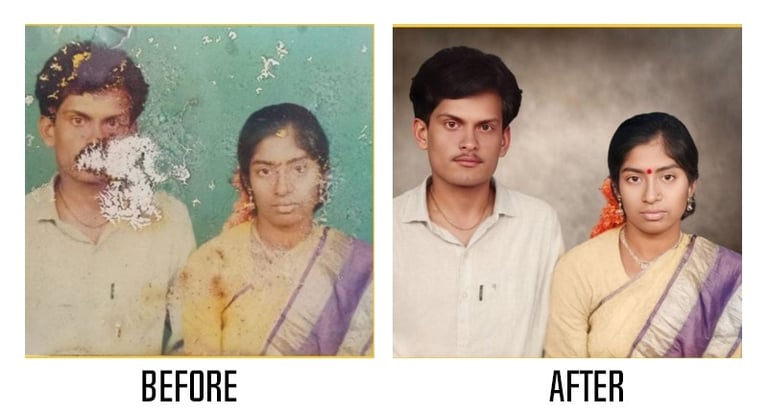 Restored vintage family portrait with enhanced colors and details