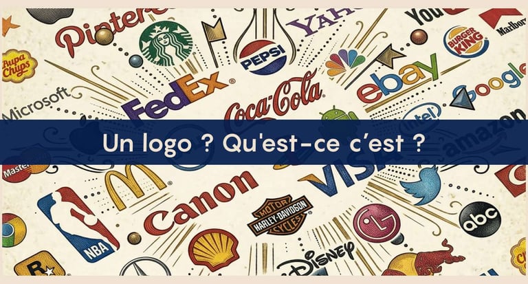 Image avec plusieurs logos en fond avec une bannière "un logo, qu'est ce que c'est ?"