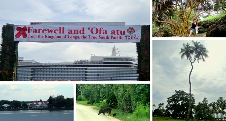 Partida do navio de Nuku’alofa, Tonga, mostrando cenários e natureza inesquecíveis.