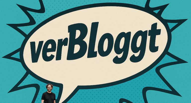 a man standing in front of a sign that says verb blog