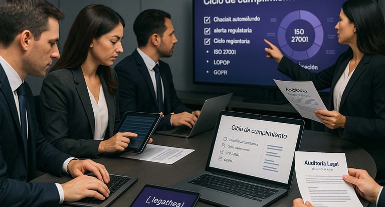Reunión de personas, ciclo de cumplimiento, contratos digitales, tecnología, blue team
