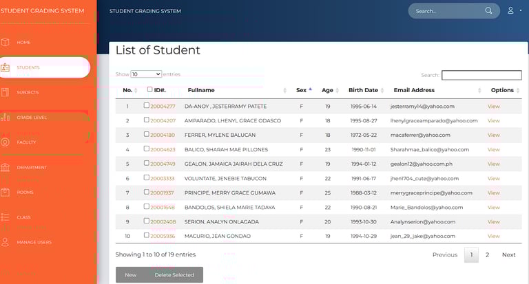Student Grade Management System - All Students List