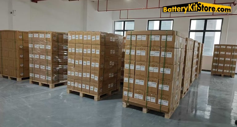 lithium cells in carton boxes on a pallet
