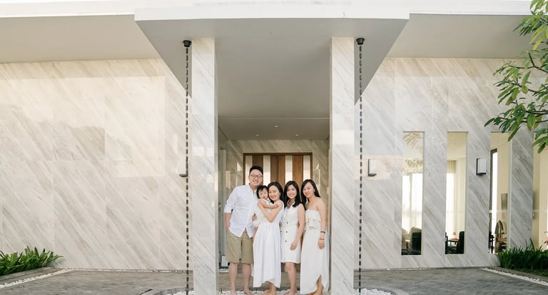 Stefy family portrait at the entrance of Renaissance Uluwatu Bali