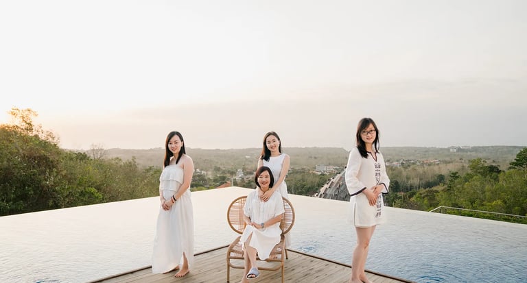 Stefy family enjoying sunset by the pool at Renaissance Uluwatu Bali