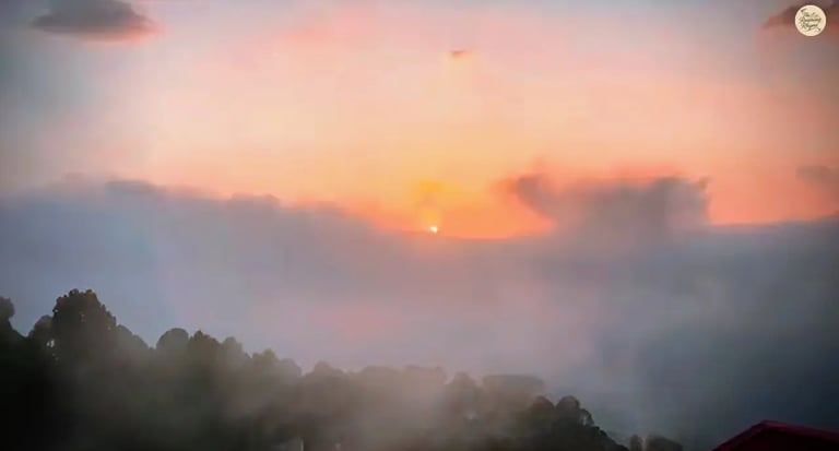 Golden evening sky over Naddi village, Mcleod Ganj, Dharamshala, Himachal Pradesh.