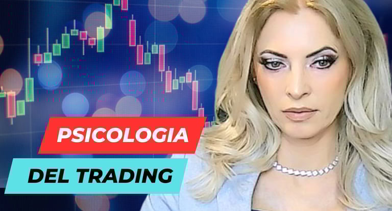 Grafico a candele giapponesi e una scritta Psicologia del Trading