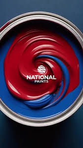 a can of national paint on a blue and red paint