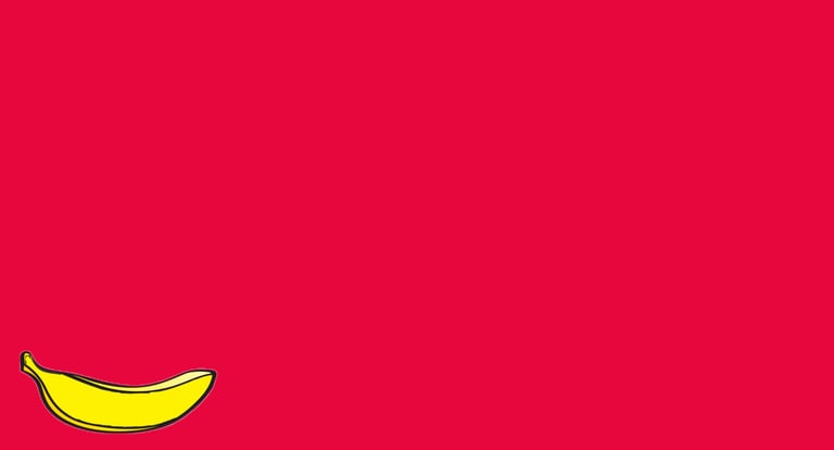 a banana peely banana sitting on a red background