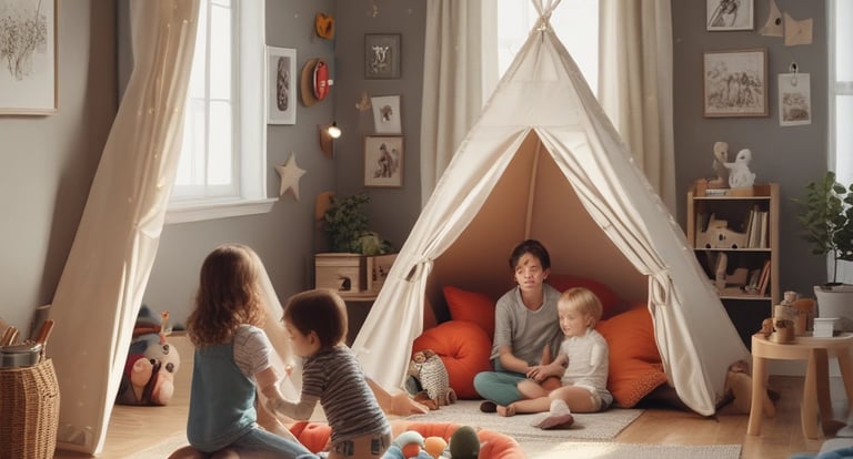 A playful arrangement of children's toys in bright colors.