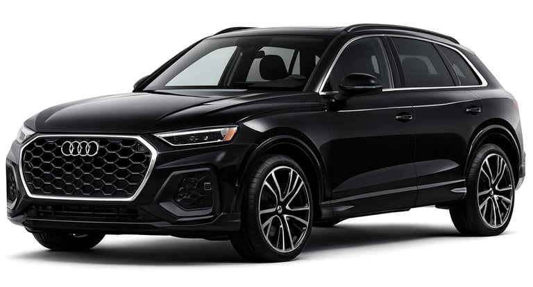 Black Audi Q5 luxury SUV, ultra-shiny studio shot on white background, facing left.