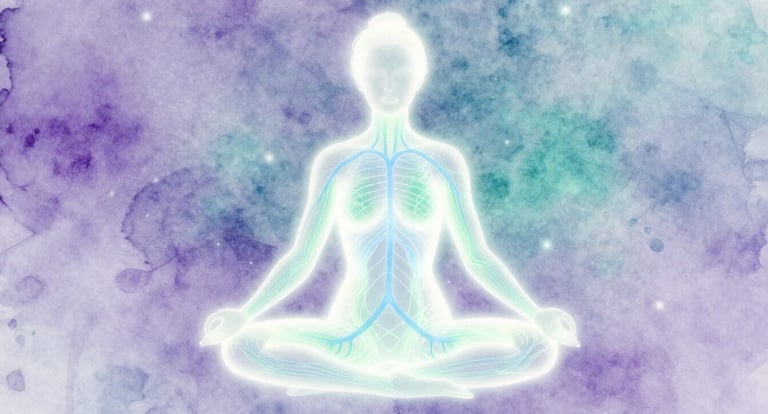 Lymphatic system pathways illustrated as glowing energy network throughout body for natural detoxifi