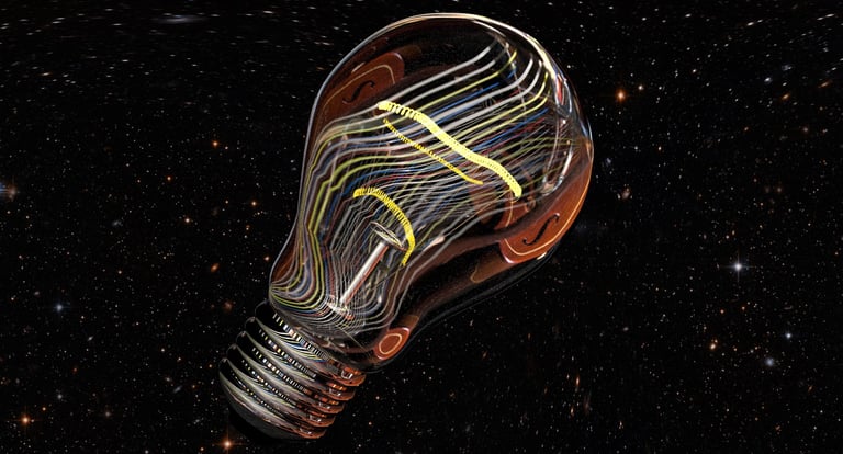 Ampoule avec ciel étoilé pour représenter la création d'instruments de musique