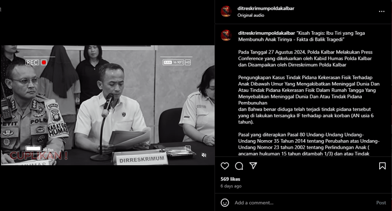 postingan instagram ditreskrimum press conference 