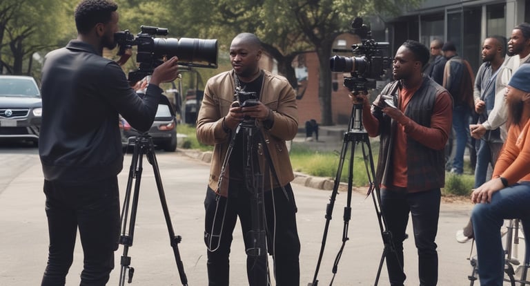 a man holding a camera in a foggy room