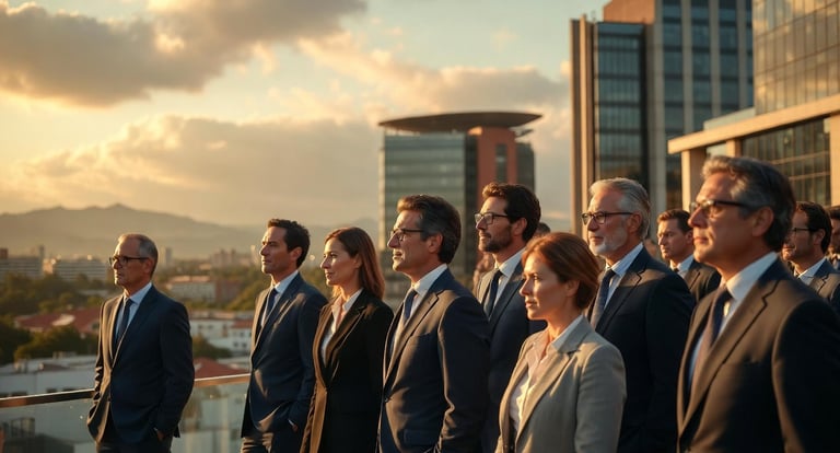 personas que estan visionando el futuro viendo hacia el cielo en el atardecer
