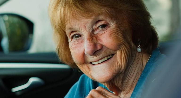 Elderly woman being assisted with store run with Ride & Shop Assistant