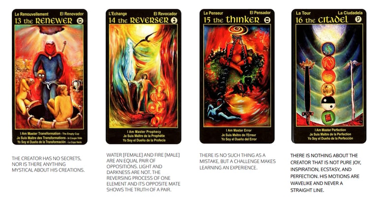 Tarot Cards 13 Renewer 14 Reverser !5 Thinker !6 Citadel