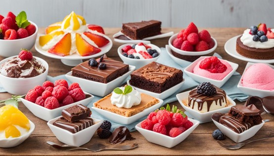 a variety of desserts and desserts on a table