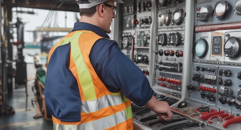 Close-up of ship parts and tools arranged neatly during a docking preparation.
