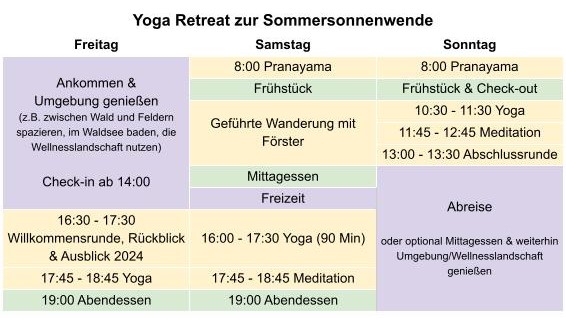 programm beim yoga retreat zur sommersonnenwende im erzgebirge