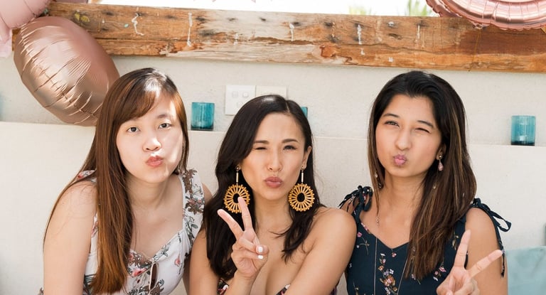 Bridesmaids gathering during Regina bridal party celebration at a private villa in Seminyak Bali