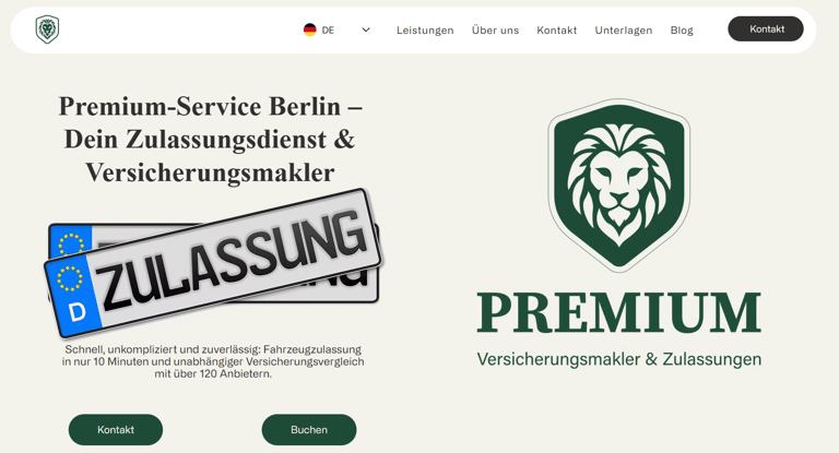 Premium Versicherung & Zulassung website homepage showcasing services and layout