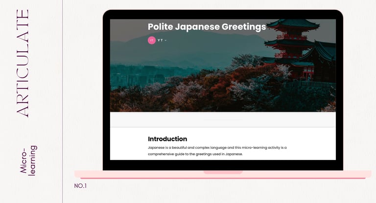 Polite Japanese greetings microlearning on a laptop