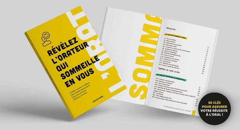 Couverture du livre "Révélez l'orateur qui sommeille en vous" et un livre ouvert au sommaire