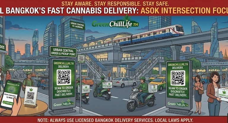 Weed delivery in Asok Bangkok showing BTS Sukhumvit area with fast cannabis access for tourists and residents 