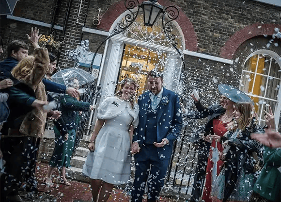 Confetti moment outside Southwark Registry Office in South London