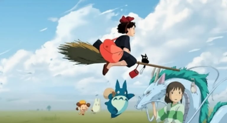 Studio Ghibli Kiki's Delivery Service scene with Kiki flying.