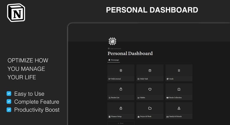 Personal Dashboard Notion Setup Template Productivity Tools