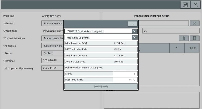 Power apps CRM naujas įrasas detalių pardavimai
