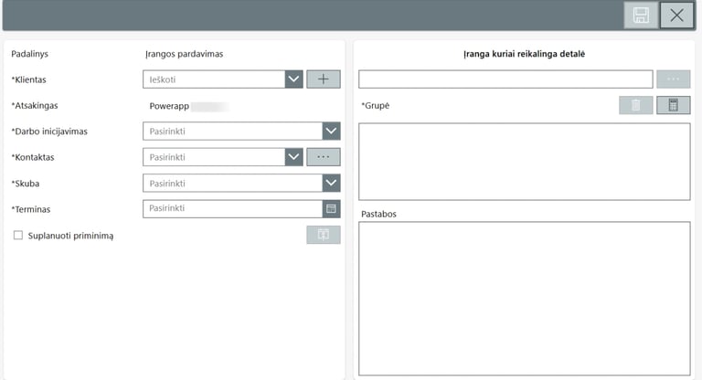 Power apps CRM naujas įrašas