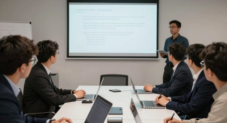 A group of employees attentively participating in a cybersecurity training workshop.